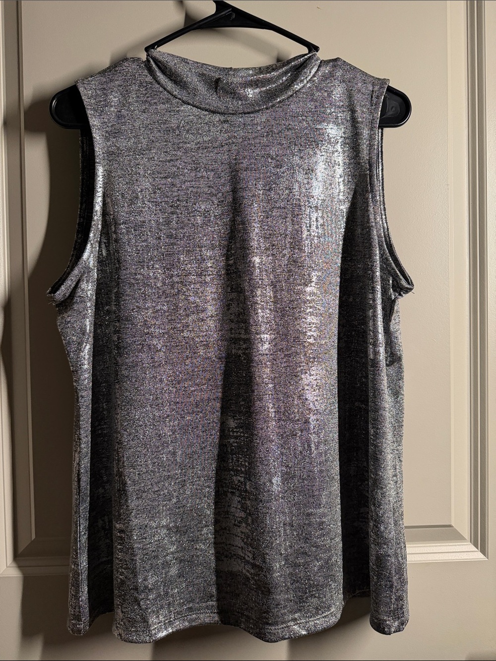 Shimmer Mock Neck Silver Tank Top